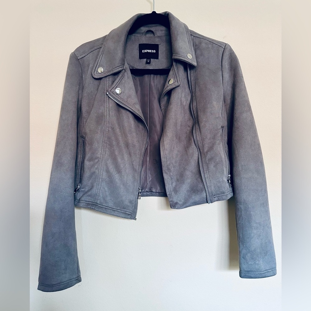 EXPRESS Gray Cropped Moto Jacket Size Small